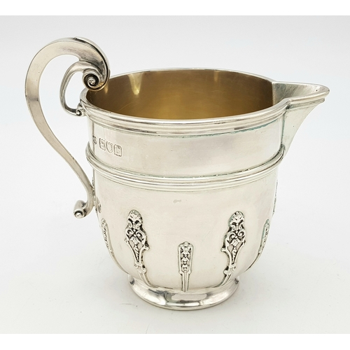 222 - A NORMAN STYLE SOLID SILVER CREAMER HALLMARKED 1898 LONDON .    226.2gms    8cms TALL.
