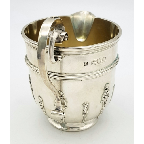 222 - A NORMAN STYLE SOLID SILVER CREAMER HALLMARKED 1898 LONDON .    226.2gms    8cms TALL.