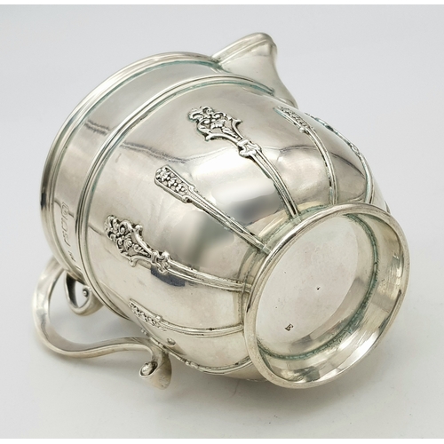 222 - A NORMAN STYLE SOLID SILVER CREAMER HALLMARKED 1898 LONDON .    226.2gms    8cms TALL.