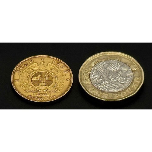 283 - AN 1898, SOUTH AFRICAN, ( PRE RAND ) 1 POND GOLD COIN. RAND REFINERY. 22K
