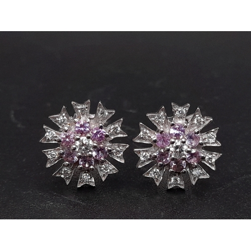 166 - A Pair Of 14K White Gold, Diamond And Pink Sapphire Set, Stud Earrings. 2.6G. Sc 6023