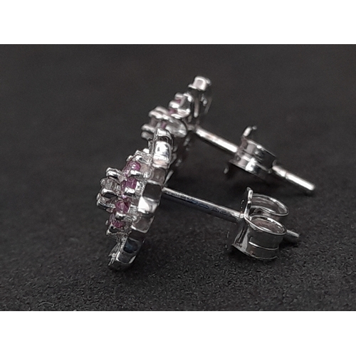 166 - A Pair Of 14K White Gold, Diamond And Pink Sapphire Set, Stud Earrings. 2.6G. Sc 6023
