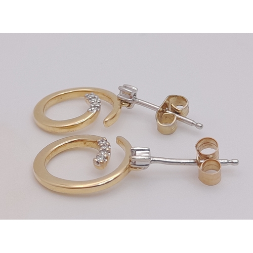 173 - A Pair Of 14K Yellow Gold, Lab Grown Diamond Set, Drop Swirl Design Earrings. 2.3G. Sc 6036