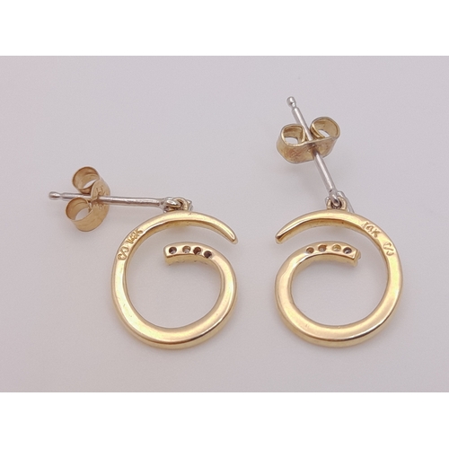 173 - A Pair Of 14K Yellow Gold, Lab Grown Diamond Set, Drop Swirl Design Earrings. 2.3G. Sc 6036