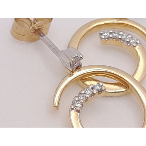 173 - A Pair Of 14K Yellow Gold, Lab Grown Diamond Set, Drop Swirl Design Earrings. 2.3G. Sc 6036