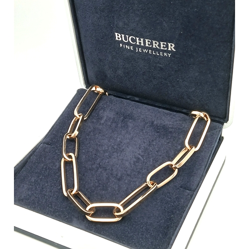 206 - A Bucherer 18K rose gold link chain necklace. Total weight 45.56G. 46cm length. Comes with card of a... 