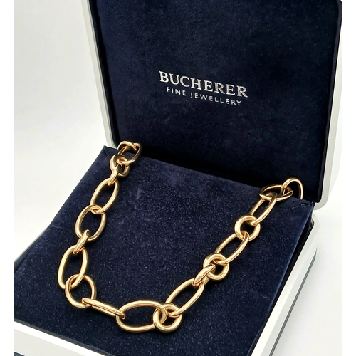 220 - A Bucherer 18K yellow gold link chain necklace. Total weight 41.31G. 40cm length. Comes with card of... 