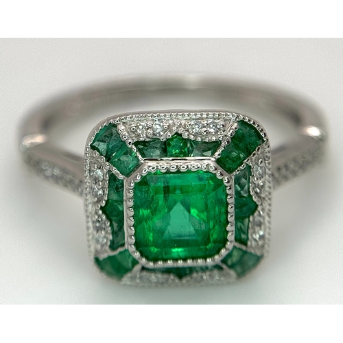 292 - A Head-Turning 950 Platinum, Emerald and Diamond Cocktail Ring. 0.85ctw of Colombian mixed cut emera... 