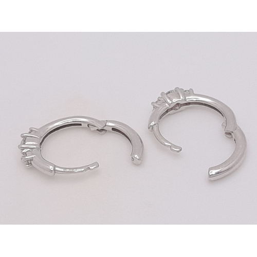 300 - A Pair Of 14K White Gold, Lab Grown Diamond Set, Mini Hoop Earrings. 1.5G. Sc 6030