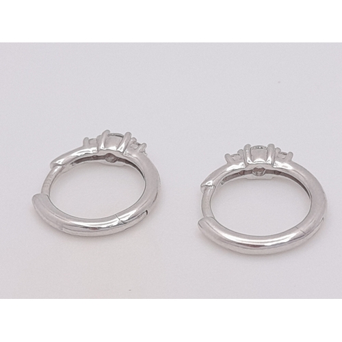 300 - A Pair Of 14K White Gold, Lab Grown Diamond Set, Mini Hoop Earrings. 1.5G. Sc 6030