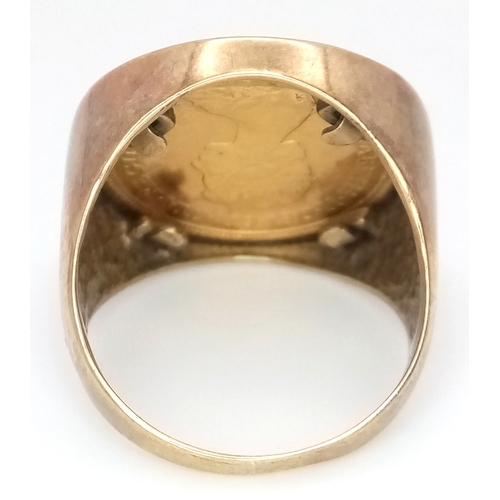 123 - A Classic Half Sovereign Ring. A 1982 Queen Elizabeth II, 22k gold half sovereign coin set in a 9K S... 