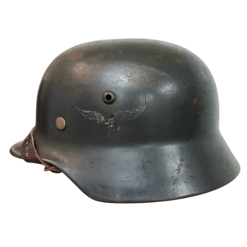 130 - WW2 German M-35 Double Decal Luftwaffe Helmet with Liner & Chin Strap. Some attempts have been made ... 