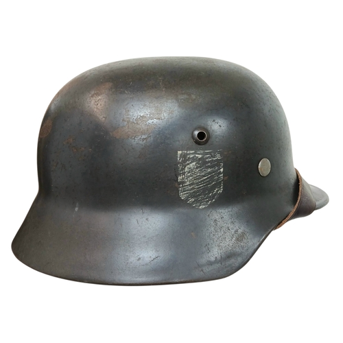 130 - WW2 German M-35 Double Decal Luftwaffe Helmet with Liner & Chin Strap. Some attempts have been made ... 