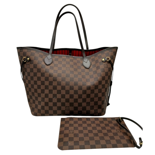 121 - A Louis Vuitton Neverfull Damier Ebene Bag. Coated canvas exterior with leather trim, gold-toned har... 