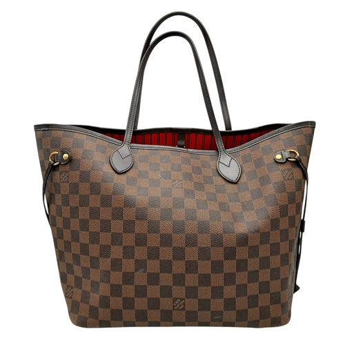 121 - A Louis Vuitton Neverfull Damier Ebene Bag. Coated canvas exterior with leather trim, gold-toned har... 