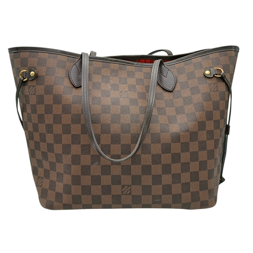 121 - A Louis Vuitton Neverfull Damier Ebene Bag. Coated canvas exterior with leather trim, gold-toned har... 