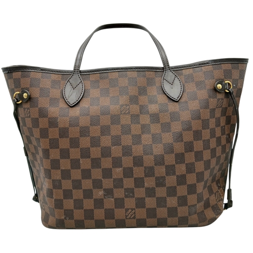 121 - A Louis Vuitton Neverfull Damier Ebene Bag. Coated canvas exterior with leather trim, gold-toned har... 
