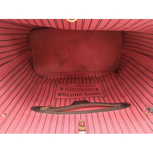 121 - A Louis Vuitton Neverfull Damier Ebene Bag. Coated canvas exterior with leather trim, gold-toned har... 