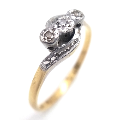 133 - Antique 18 CARAT GOLD RING with DIAMONDS set in PLATINUM. 2.38 Grams. Size O.