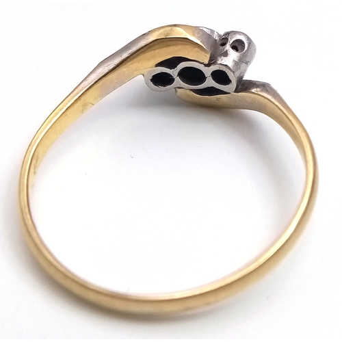 133 - Antique 18 CARAT GOLD RING with DIAMONDS set in PLATINUM. 2.38 Grams. Size O.