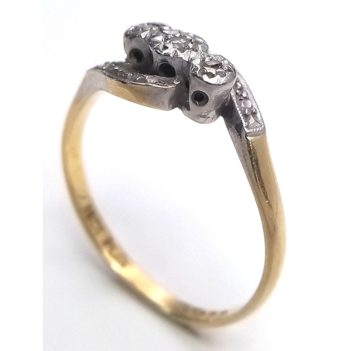 133 - Antique 18 CARAT GOLD RING with DIAMONDS set in PLATINUM. 2.38 Grams. Size O.