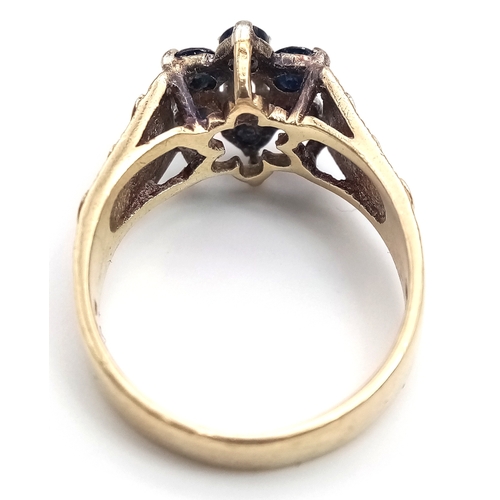 140 - Vintage 9 CARAT GOLD SAPPHIRE and DIAMOND RING.Having Beautiful Raised Heart Detail to Shoulders. Pl... 