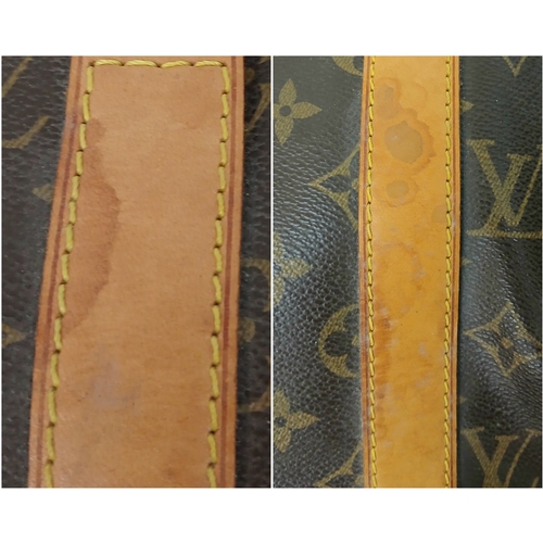 197 - A Brown Louis Vuitton Monogram Keepall 50 Travel Bag. Brown monogram coated canvas exterior with gol... 