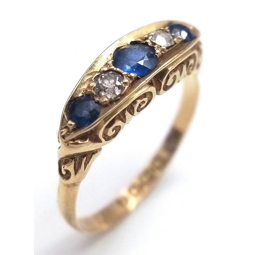 210 - Beautiful Antique 18 CARAT GOLD, SAPPHIRE and DIAMOND RING. Full UK Hallmark. 2.6 Grams. Size O. Exc... 