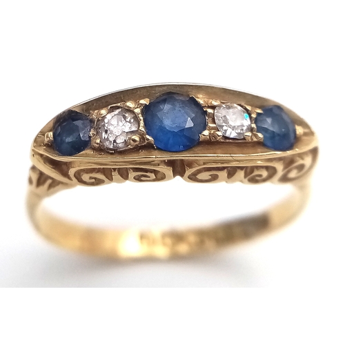 210 - Beautiful Antique 18 CARAT GOLD, SAPPHIRE and DIAMOND RING. Full UK Hallmark. 2.6 Grams. Size O. Exc... 