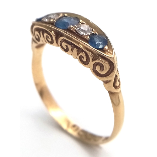 210 - Beautiful Antique 18 CARAT GOLD, SAPPHIRE and DIAMOND RING. Full UK Hallmark. 2.6 Grams. Size O. Exc... 