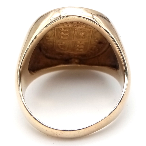 231 - Traditional HALF SOVEREIGN RING. 13.4 Grams. 22 Carat Gold Coin (4 Grams) in 9 Carat Gold Setting (9... 