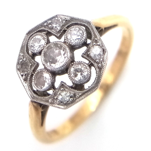 378 - Antique 18 CARAT GOLD, DIAMOND RING,  Having BRILLIANT CUT DIAMONDS mounted to top in an Octagonal S... 