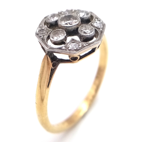 378 - Antique 18 CARAT GOLD, DIAMOND RING,  Having BRILLIANT CUT DIAMONDS mounted to top in an Octagonal S... 