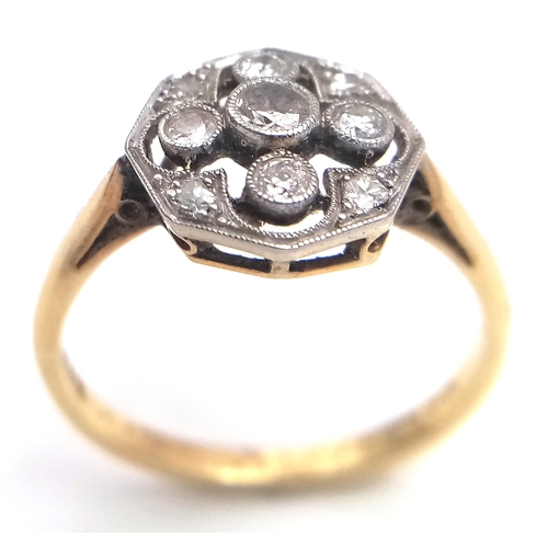 378 - Antique 18 CARAT GOLD, DIAMOND RING,  Having BRILLIANT CUT DIAMONDS mounted to top in an Octagonal S... 
