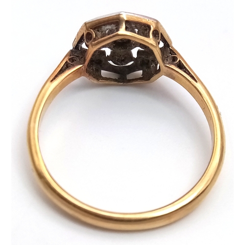 378 - Antique 18 CARAT GOLD, DIAMOND RING,  Having BRILLIANT CUT DIAMONDS mounted to top in an Octagonal S... 