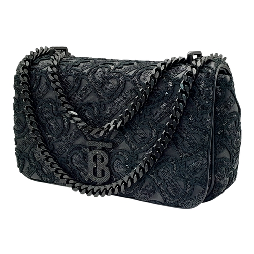 142 - A Burberry Black Lola Sequin Shoulder Bag. Leather, embroidery and sequin exterior with black-toned ... 