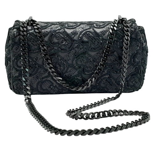142 - A Burberry Black Lola Sequin Shoulder Bag. Leather, embroidery and sequin exterior with black-toned ... 