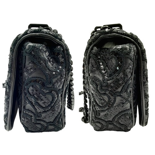 142 - A Burberry Black Lola Sequin Shoulder Bag. Leather, embroidery and sequin exterior with black-toned ... 