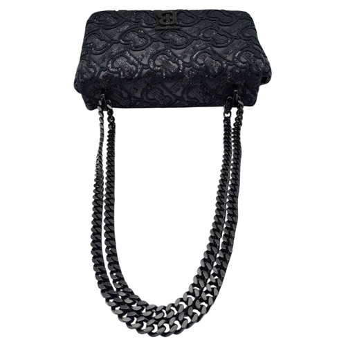 142 - A Burberry Black Lola Sequin Shoulder Bag. Leather, embroidery and sequin exterior with black-toned ... 