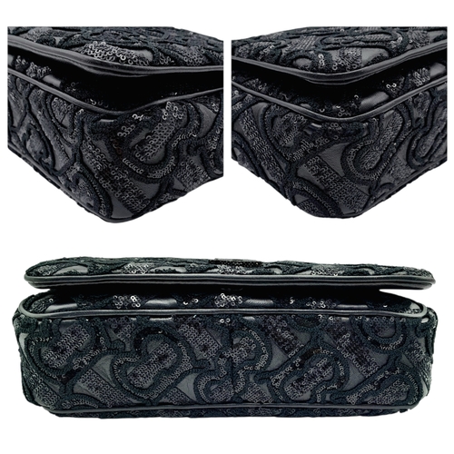 142 - A Burberry Black Lola Sequin Shoulder Bag. Leather, embroidery and sequin exterior with black-toned ... 