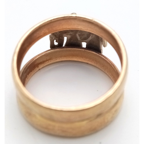 154 - Unique 9 CARAT GOLD ‘DOUBLE BAND’ ELEPHANT RING. Full hallmark. 5.19 Grams. Size M 1/2 - N. Excellen... 