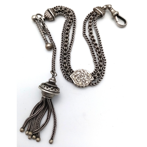371 - Antique SILVER WATCH CHAIN, most recently used as a BRACELET. Having intricate detail and decoration... 
