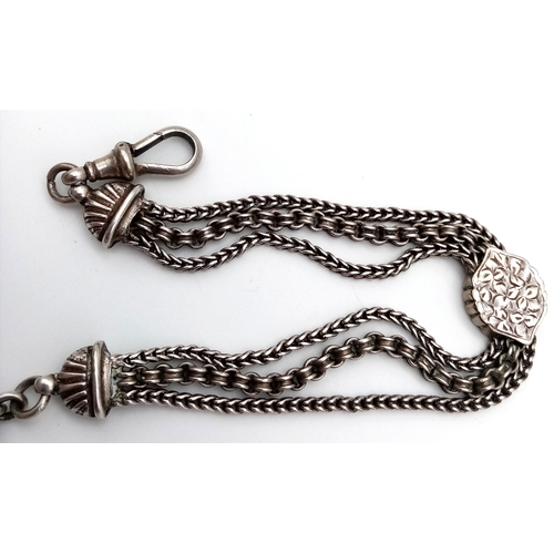 371 - Antique SILVER WATCH CHAIN, most recently used as a BRACELET. Having intricate detail and decoration... 