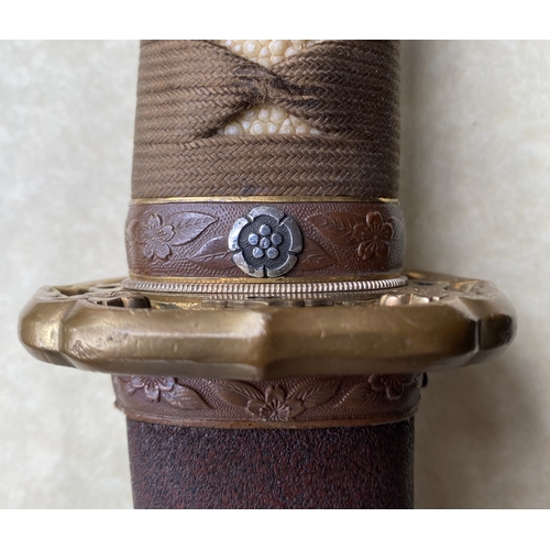 456 - A WWII Japanese Sword with Silver Mon and Gold Coloured Tassel. PRICED TO SELL! A WWII Japanese Army... 