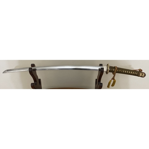 456 - A WWII Japanese Sword with Silver Mon and Gold Coloured Tassel. PRICED TO SELL! A WWII Japanese Army... 