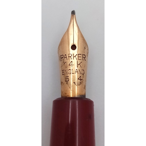 168 - Vintage PARKER FOUNTAIN PEN with 14 CARAT GOLD NIB. Finished in Burgundy. Excellent condition, pleas... 