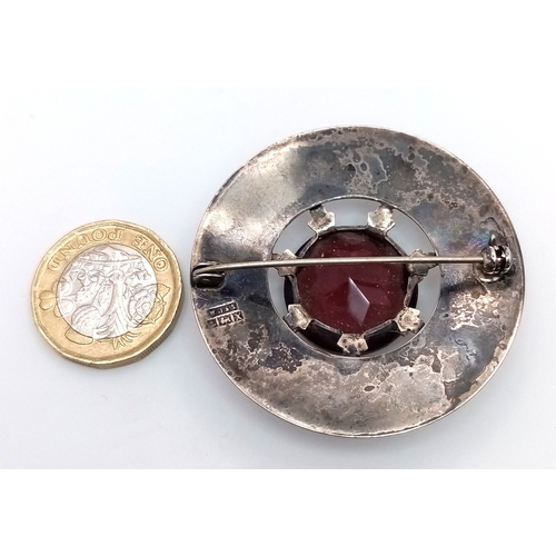 175 - Large Vintage SILVER BROOCH with Giant AMETHYST Coloured Gemstone to Centre. Beautifully Faceted . F... 