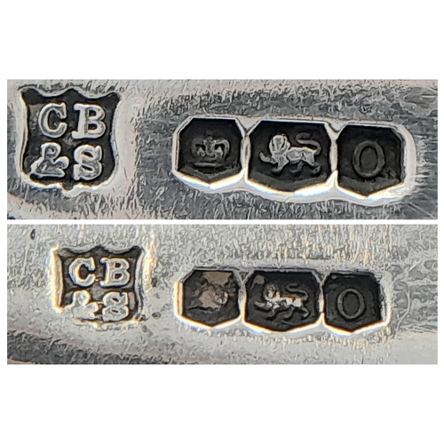 201 - AN ANTIQUE SILVER CONDIMENT SET DATED 1911 COMPRISING OF 2 SILVER SALTS WITH SPOONS AND GLASS LINERS... 