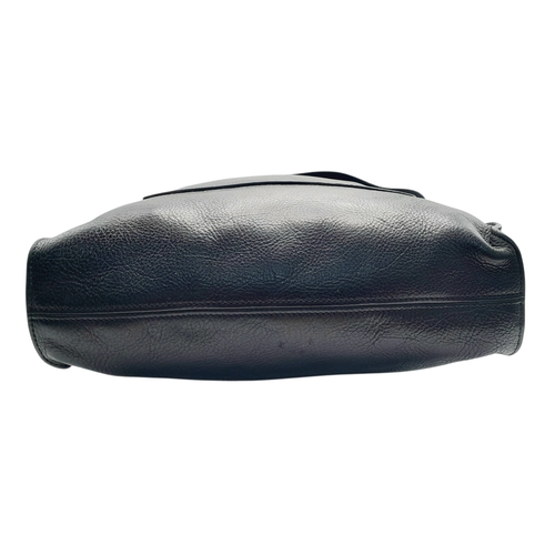 387 - A Mulberry Antony Black Leather Messenger Bag. Grained leather exterior with brass-toned hardware, a... 