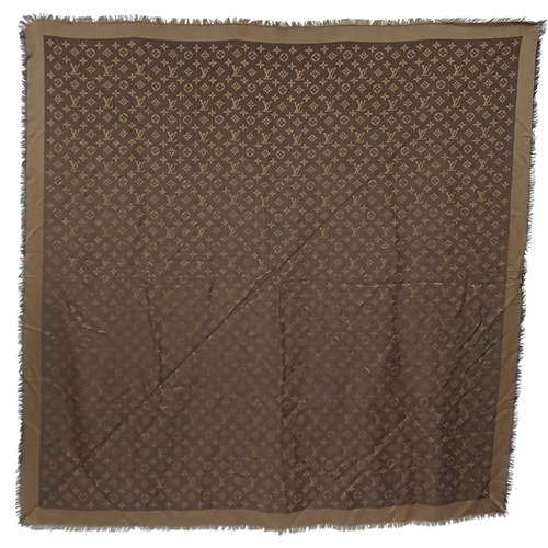 170 - A Louis Vuitton Monogram Shine Shawl in Two-Tone Brown. Approx 138cm x 138cm. Ref: 27366